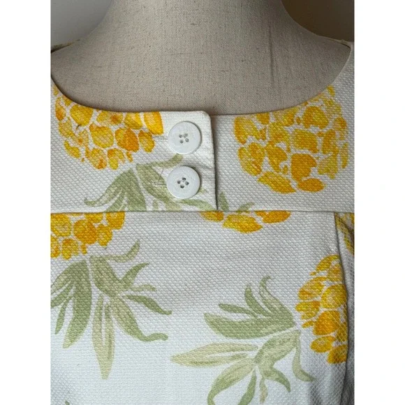 Brooks Brothers Pineapple Print Shift Dress Womens 4 Petite White Yellow Preppy - Picture 8 of 13